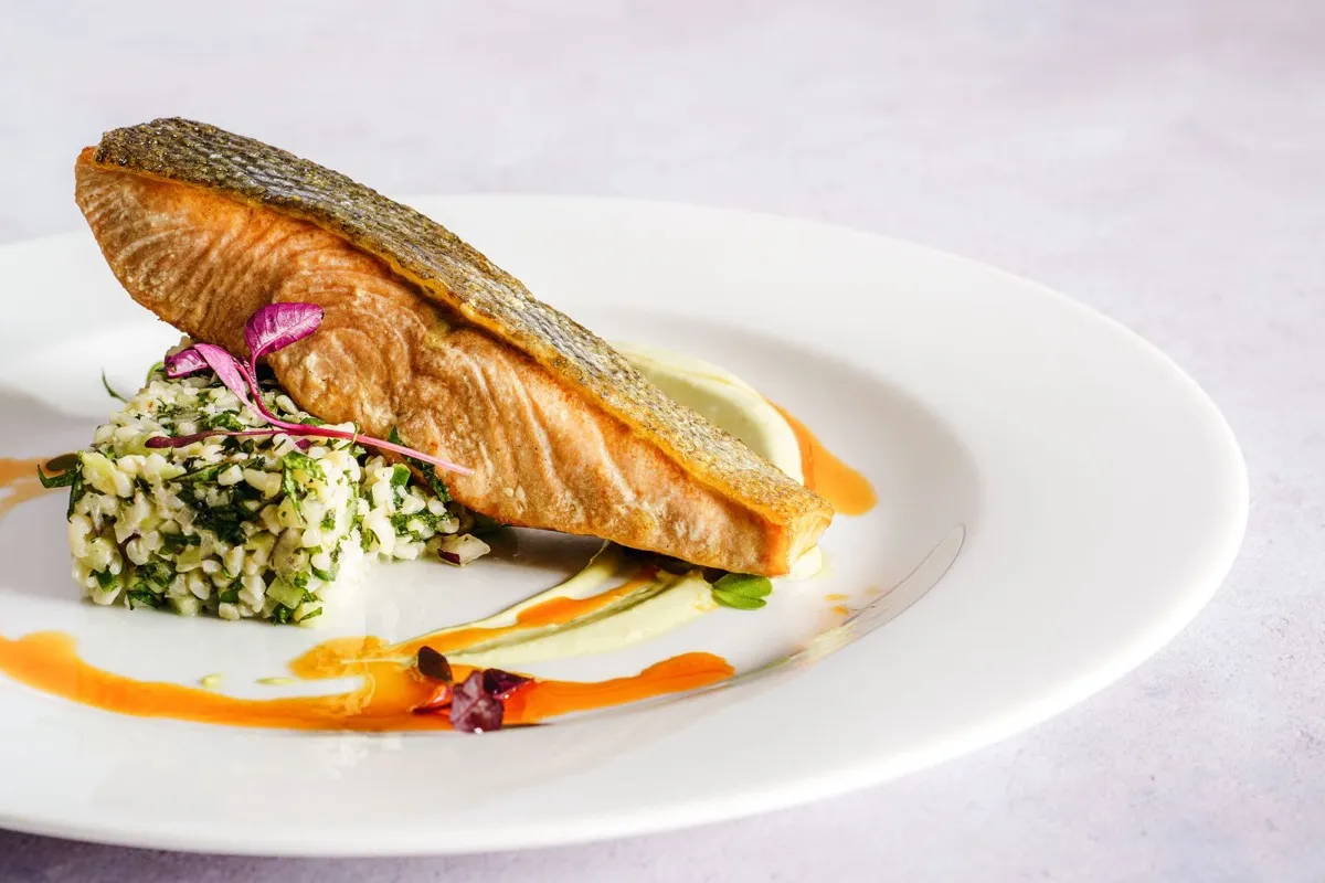 A brightly lit, well-plated restaurant dish, the kind of photo that wins the map pack